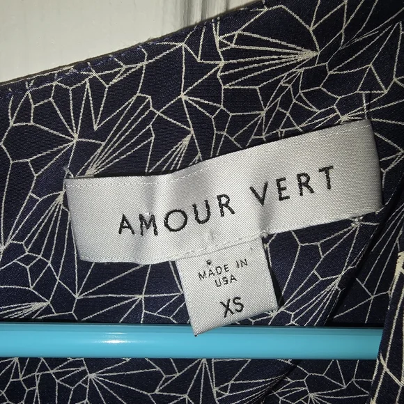 Amour Vert Silk Navy and White Abstract  Mini Dress XS - Picture 6 of 11